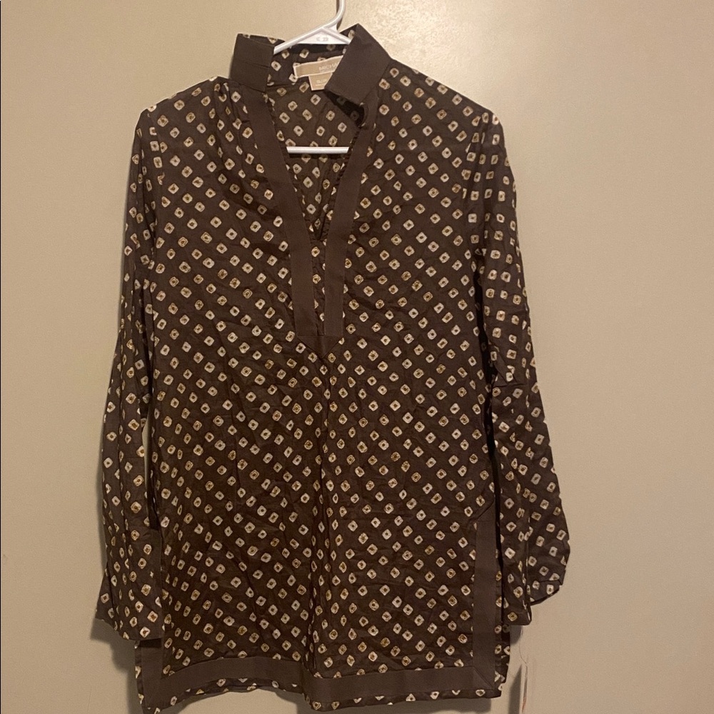 Michael Kors Brown Floral Blouse